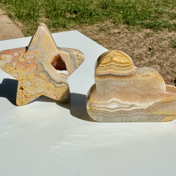 Yellow Crazy Lace Agate Moon & Star w/ Druzy - Picture 3 of 5